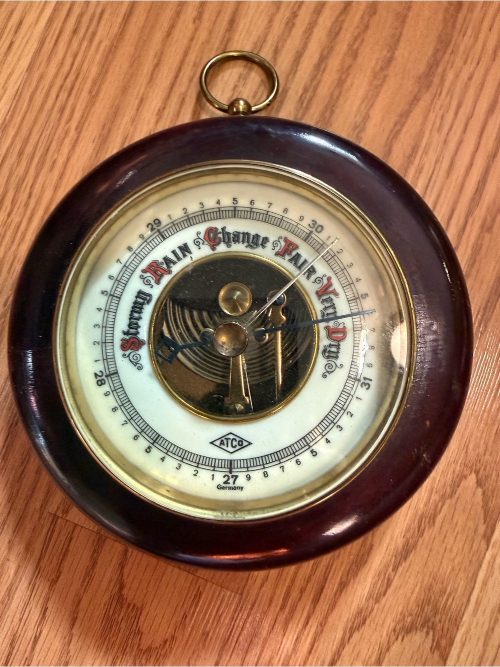 Vintage Swift Nautical Barometer Wall Hanging ,West Germany Wood and Brass